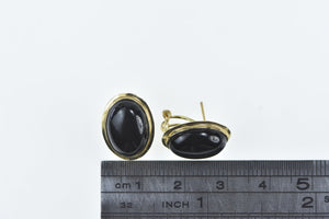 14K Black Onyx Cabochon Vintage French Clip Earrings Yellow Gold