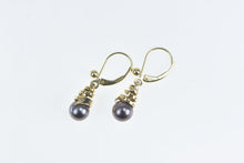 Load image into Gallery viewer, 14K Grey Pearl Vintage Swirl Spiral Dangle Earrings Yellow Gold