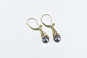 14K Grey Pearl Vintage Swirl Spiral Dangle Earrings Yellow Gold