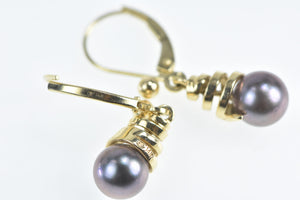 14K Grey Pearl Vintage Swirl Spiral Dangle Earrings Yellow Gold