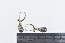 Load image into Gallery viewer, 14K Grey Pearl Vintage Swirl Spiral Dangle Earrings Yellow Gold