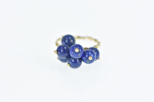 14K Lapis Lazuli Ball Bead Tassel Fringe Charm Ring Yellow Gold
