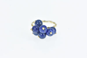 14K Lapis Lazuli Ball Bead Tassel Fringe Charm Ring Yellow Gold