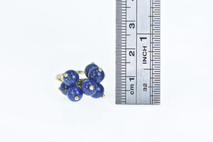 14K Lapis Lazuli Ball Bead Tassel Fringe Charm Ring Yellow Gold