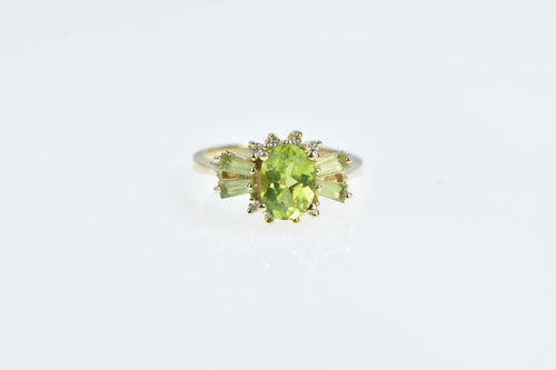 14K Oval Peridot Diamond Vintage Statement Ring Yellow Gold