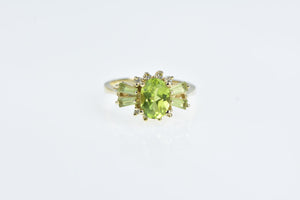 14K Oval Peridot Diamond Vintage Statement Ring Yellow Gold