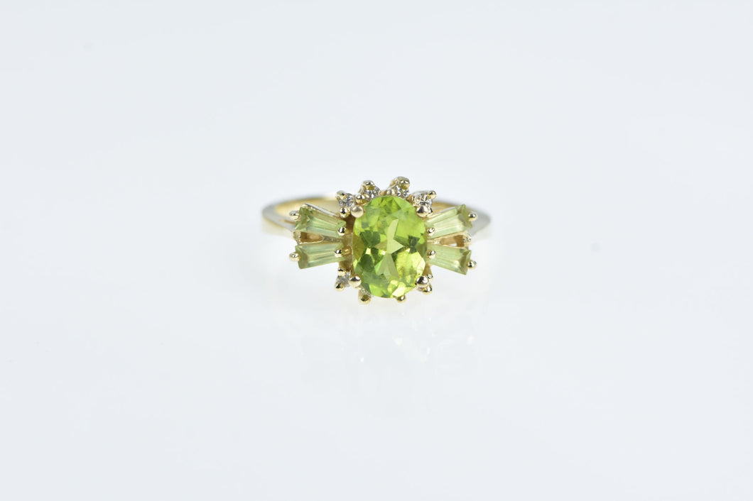 14K Oval Peridot Diamond Vintage Statement Ring Yellow Gold