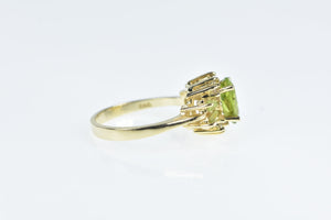 14K Oval Peridot Diamond Vintage Statement Ring Yellow Gold
