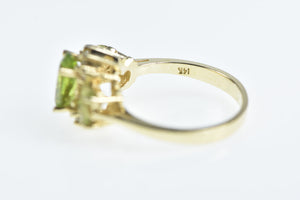 14K Oval Peridot Diamond Vintage Statement Ring Yellow Gold