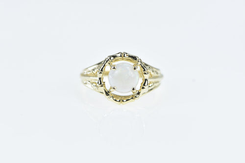 14K Vintage Round Opal Bamboo Statement Ring Yellow Gold
