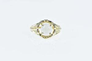14K Vintage Round Opal Bamboo Statement Ring Yellow Gold