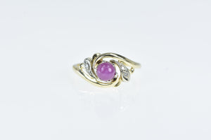 14K 1960's Vintage Syn. Ruby Diamond Swirl Ring Yellow Gold