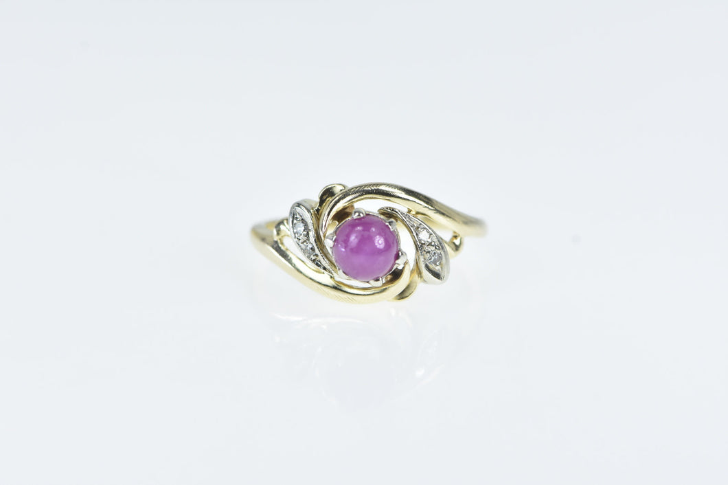 14K 1960's Vintage Syn. Ruby Diamond Swirl Ring Yellow Gold