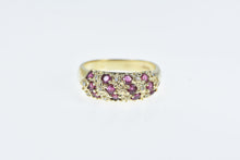 Load image into Gallery viewer, 10K Ruby Diamond Striped Textured Band Ring Yellow Gold