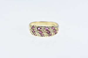 10K Ruby Diamond Striped Textured Band Ring Yellow Gold