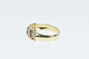 10K Ruby Diamond Striped Textured Band Ring Yellow Gold