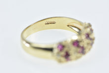 Load image into Gallery viewer, 10K Ruby Diamond Striped Textured Band Ring Yellow Gold