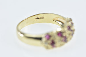 10K Ruby Diamond Striped Textured Band Ring Yellow Gold