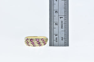 10K Ruby Diamond Striped Textured Band Ring Yellow Gold