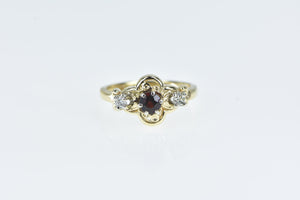 14K Ornate Garnet Diamond Accent Statement Ring Yellow Gold