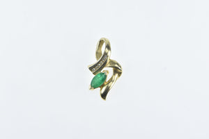 14K Marquise Emerald Diamond Wavy Pendant Yellow Gold