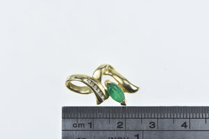 14K Marquise Emerald Diamond Wavy Pendant Yellow Gold