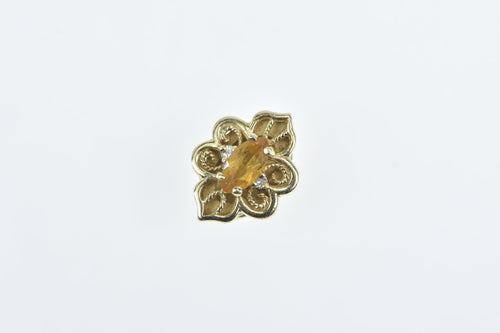 14K Citrine Diamond Ornate Slide Bracelet Charm/Pendant Yellow Gold