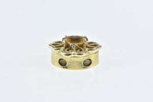 14K Citrine Diamond Ornate Slide Bracelet Charm/Pendant Yellow Gold