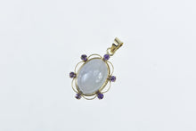 Load image into Gallery viewer, 14K Oval Jadeite Cabochon Amethyst Halo Pendant Yellow Gold