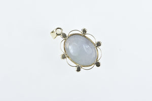 14K Oval Jadeite Cabochon Amethyst Halo Pendant Yellow Gold