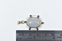 Load image into Gallery viewer, 14K Oval Jadeite Cabochon Amethyst Halo Pendant Yellow Gold