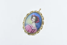 Load image into Gallery viewer, 14K Gamliel Painted Lady Oval Seed Pearl Pendant/Pin Yellow Gold