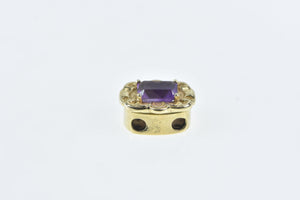 14K Emerald Cut Amethyst Ornate Slide Bracelet Charm/Pendant Yellow Gold