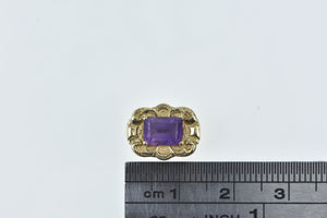 14K Emerald Cut Amethyst Ornate Slide Bracelet Charm/Pendant Yellow Gold