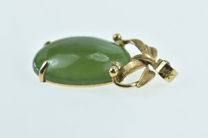 14K Vintage Oval Nephrite Cabochon Ribbon Pendant Yellow Gold