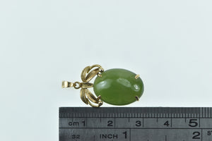 14K Vintage Oval Nephrite Cabochon Ribbon Pendant Yellow Gold