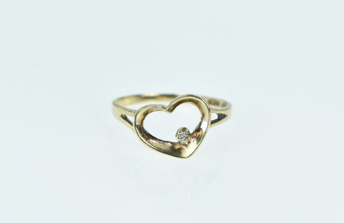 10K Diamond Heart Love Symbol Vintage Ring Yellow Gold