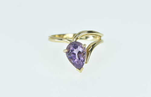 14K Pear Amethyst Vintage Solitaire Freeform Ring Yellow Gold