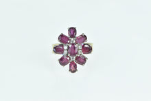 Load image into Gallery viewer, 14K Oval Ruby Diamond Ornate Cluster Cocktail Ring Yellow Gold
