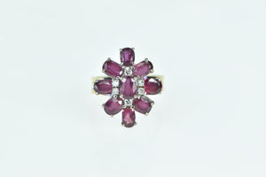 14K Oval Ruby Diamond Ornate Cluster Cocktail Ring Yellow Gold
