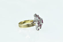 Load image into Gallery viewer, 14K Oval Ruby Diamond Ornate Cluster Cocktail Ring Yellow Gold
