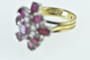 14K Oval Ruby Diamond Ornate Cluster Cocktail Ring Yellow Gold