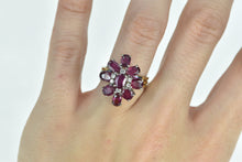 Load image into Gallery viewer, 14K Oval Ruby Diamond Ornate Cluster Cocktail Ring Yellow Gold