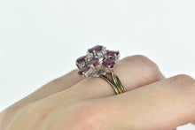 Load image into Gallery viewer, 14K Oval Ruby Diamond Ornate Cluster Cocktail Ring Yellow Gold