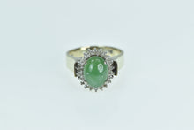 Load image into Gallery viewer, 14K Oval Nephrite Diamond Halo Statement Ring Yellow Gold