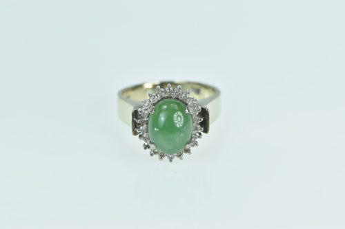 14K Oval Nephrite Diamond Halo Statement Ring Yellow Gold