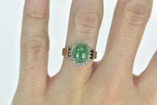 Load image into Gallery viewer, 14K Oval Nephrite Diamond Halo Statement Ring Yellow Gold