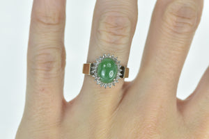 14K Oval Nephrite Diamond Halo Statement Ring Yellow Gold