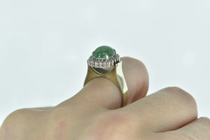 14K Oval Nephrite Diamond Halo Statement Ring Yellow Gold