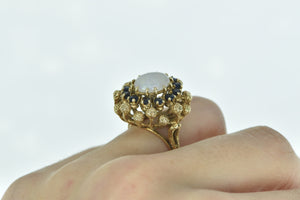 14K Oval Opal Sapphire Halo Vintage Cocktail Ring Yellow Gold